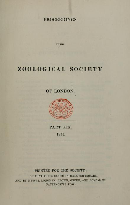 Proceedings of the Zoological Society of London, part XIX